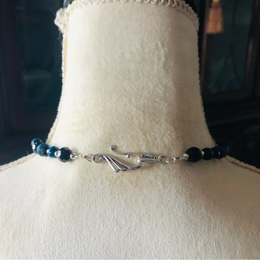 Handcrafted repurpose glass apatite agate hematite stone beaded necklace